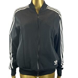 Adidas Black Track Jacket with White 3-Stripes Accents  Size L